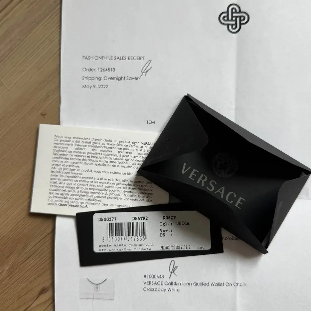 Versace Off White Quilted Leather La Medusa Gold Chain Clutch